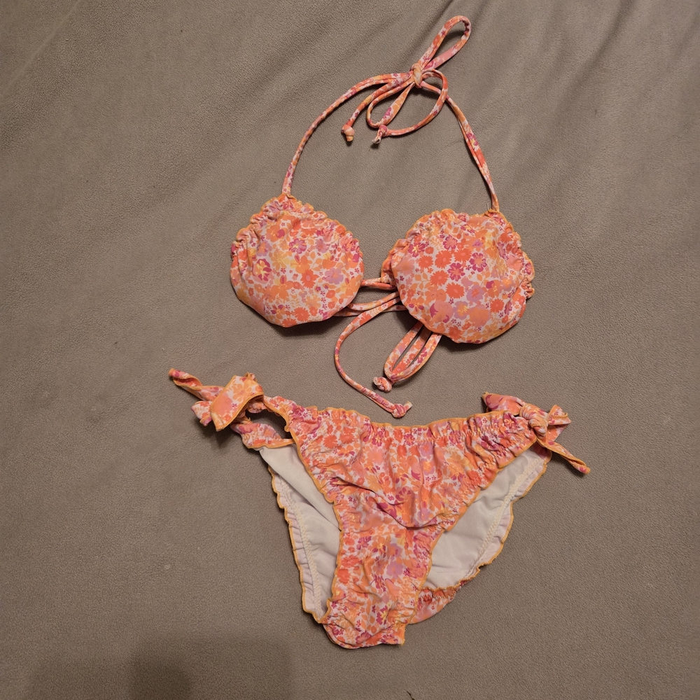 SHEIN Floral Bikini Set in Pink and Orange